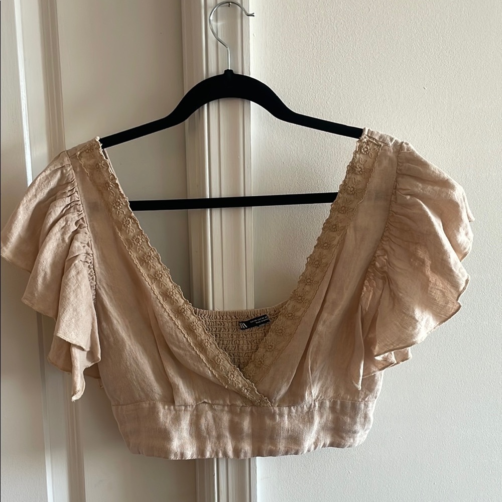 Zara Ruffled Flutter Sleeve Crop Top